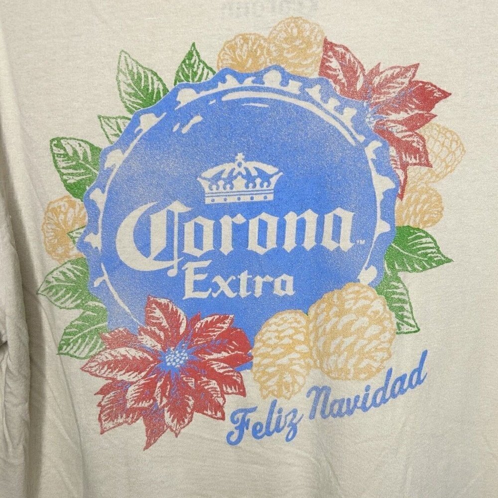 Corona Extra Logo T-Shirt Feliz Navidad Tan Sz. M